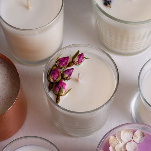 Candle making class supplies – soy wax, crystals, botanicals